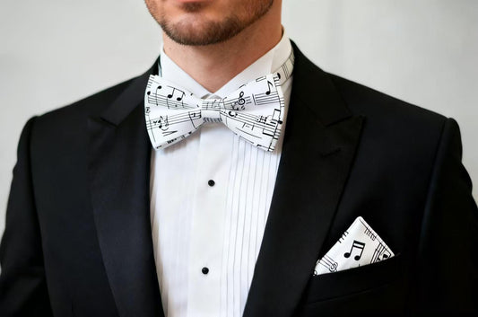 Black White Sheet Music Notes Bow Tie Bowtie +Pocket Squares Hanky Handkerchief Baby Infant Toddler/ Page Boy Kids Toddler /Youth / Adult