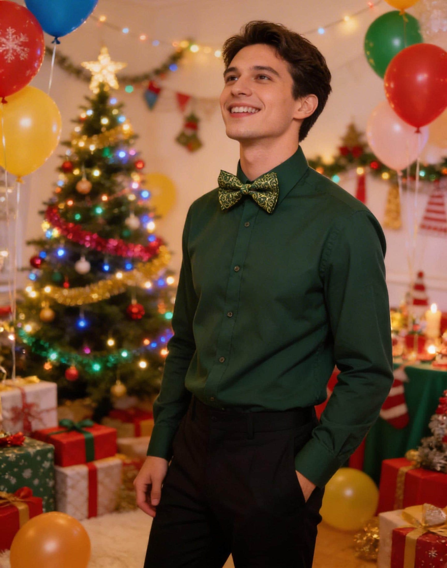 Green Gold Bow Tie with Floral Pattern Bowtie Wedding, Christmas Formal Events Men Adult / Youth Teenage / Boy Kids / Baby Infant Toddler