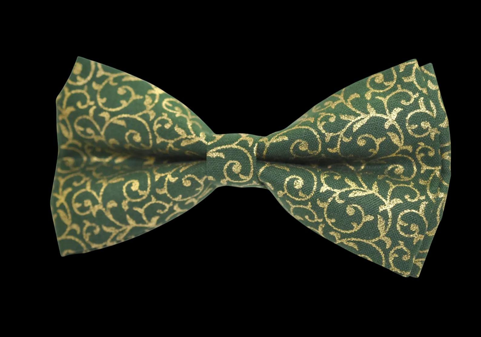 Green Gold Bow Tie with Floral Pattern Bowtie Wedding, Christmas Formal Events Men Adult / Youth Teenage / Boy Kids / Baby Infant Toddler