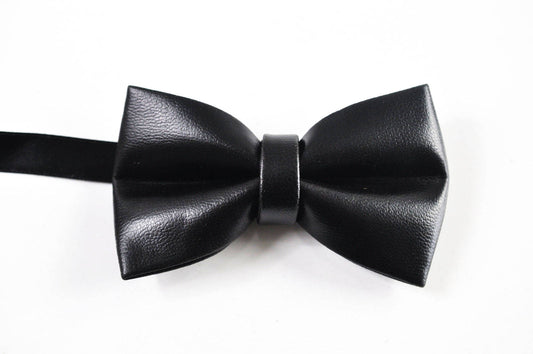 Kids Boy Solid Bright Black Faux Leather Bowtie Bow Tie 1 to 6 Years Old Wedding