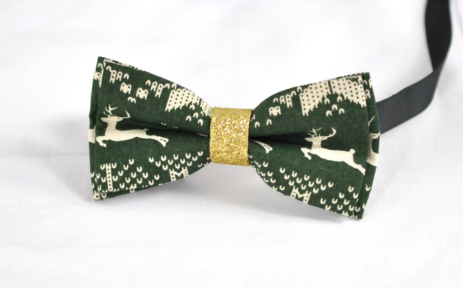 Men Women Cotton Xmas Christmas Elk Deer GREEN Bow Tie Bowtie Party Wedding