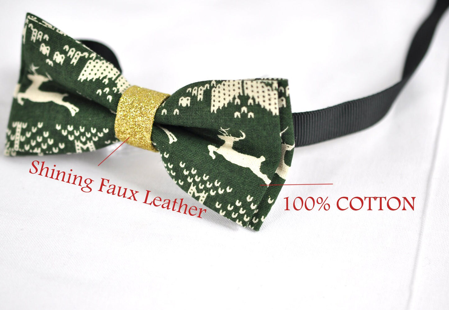 Men Women Cotton Xmas Christmas Elk Deer GREEN Bow Tie Bowtie Party Wedding