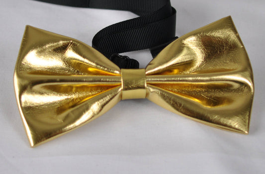 Mens PVC Faux Leather SOLID Gold Golden Shining Bow Tie Bowties Wedding Party