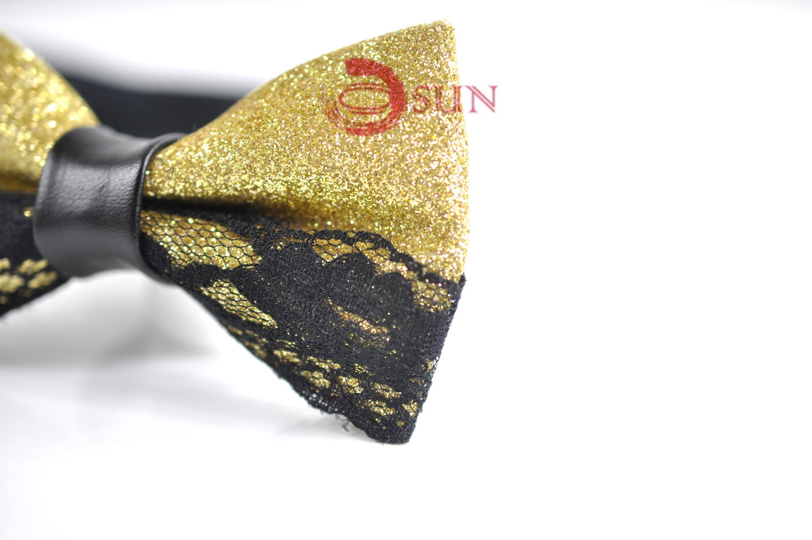 Mens PVC Faux Leather Black Lace Gold Golden Shining Bow Tie Bowties Wedding Party