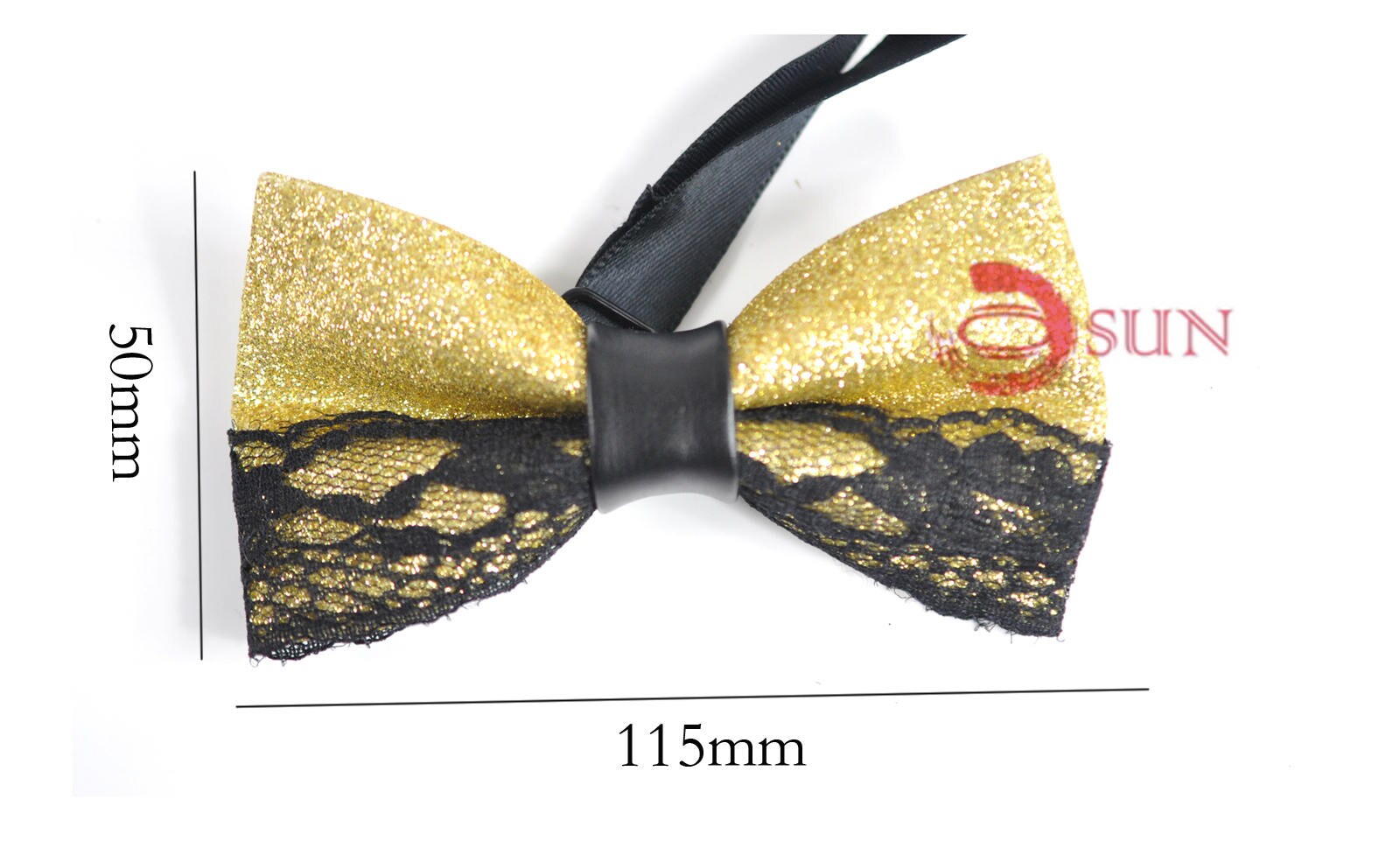 Mens PVC Faux Leather Black Lace Gold Golden Shining Bow Tie Bowties Wedding Party