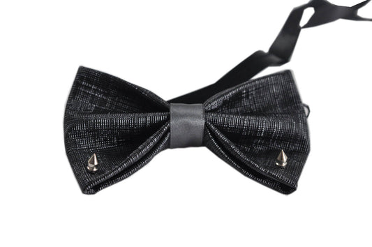 Mens PVC Faux Leather Black Fashion Rivet Shining The punk Style Bow Tie Bowties Wedding Party