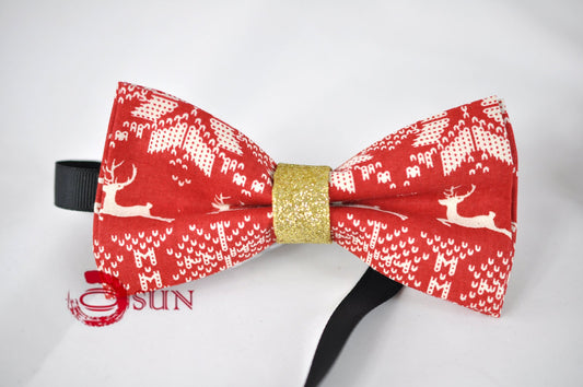 Men Women 100% Cotton Xmas Christmas Elk Deer RED Bow Tie Bowtie Party Wedding