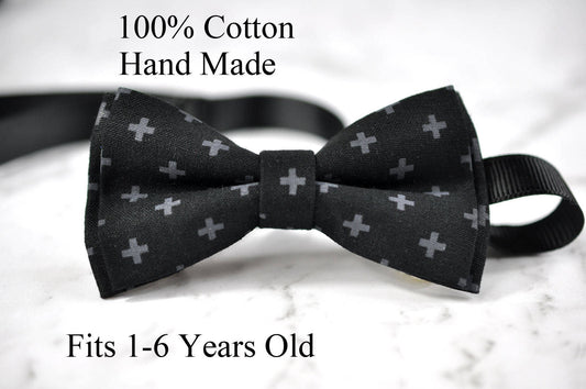 Boy Kids Baby Cross Pattern 100% Cotton Easter Black Bow Tie Bowtie 1-6 Years Old