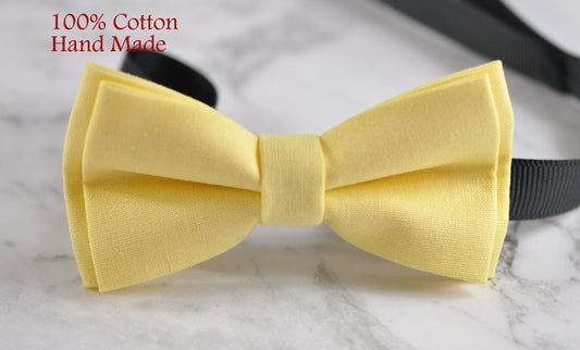 Men Women 100% Cotton Matte Baby Yellow Solid Craft Bow Tie Bowtie Wedding Party