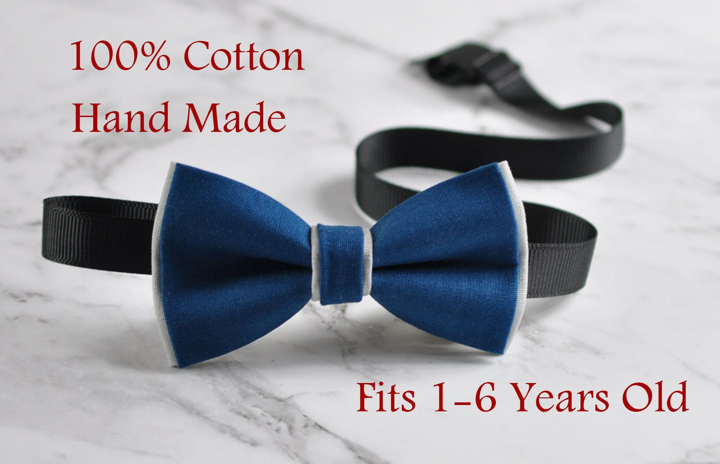 Boy Kids Baby Cotton Petrol Blue Grey Bow Tie Bowtie Party Wedding 1-6 Years Old