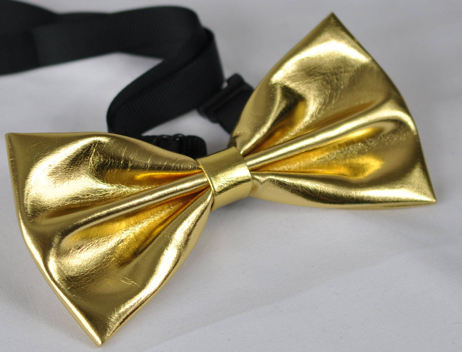 Mens PVC Faux Leather SOLID Gold Golden Shining Bow Tie Bowties Wedding Party