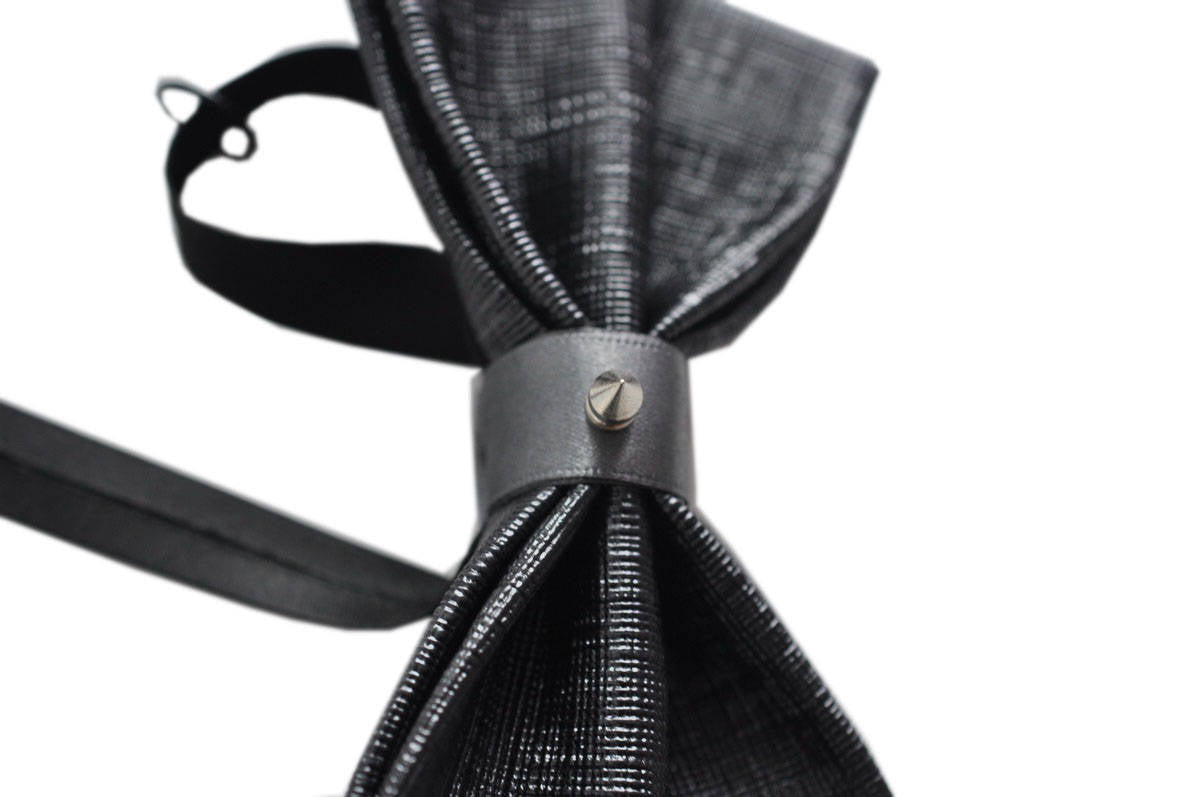 Mens PVC Faux Leather Black Fashion Rivet Shining Bow Tie Bowties Wedding Party