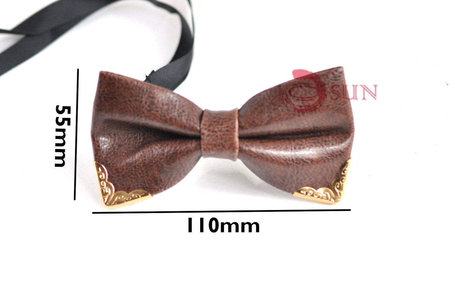 Mens PVC Faux Leather Coffee Golden Edge Shining Bow Tie Bowties Wedding Party