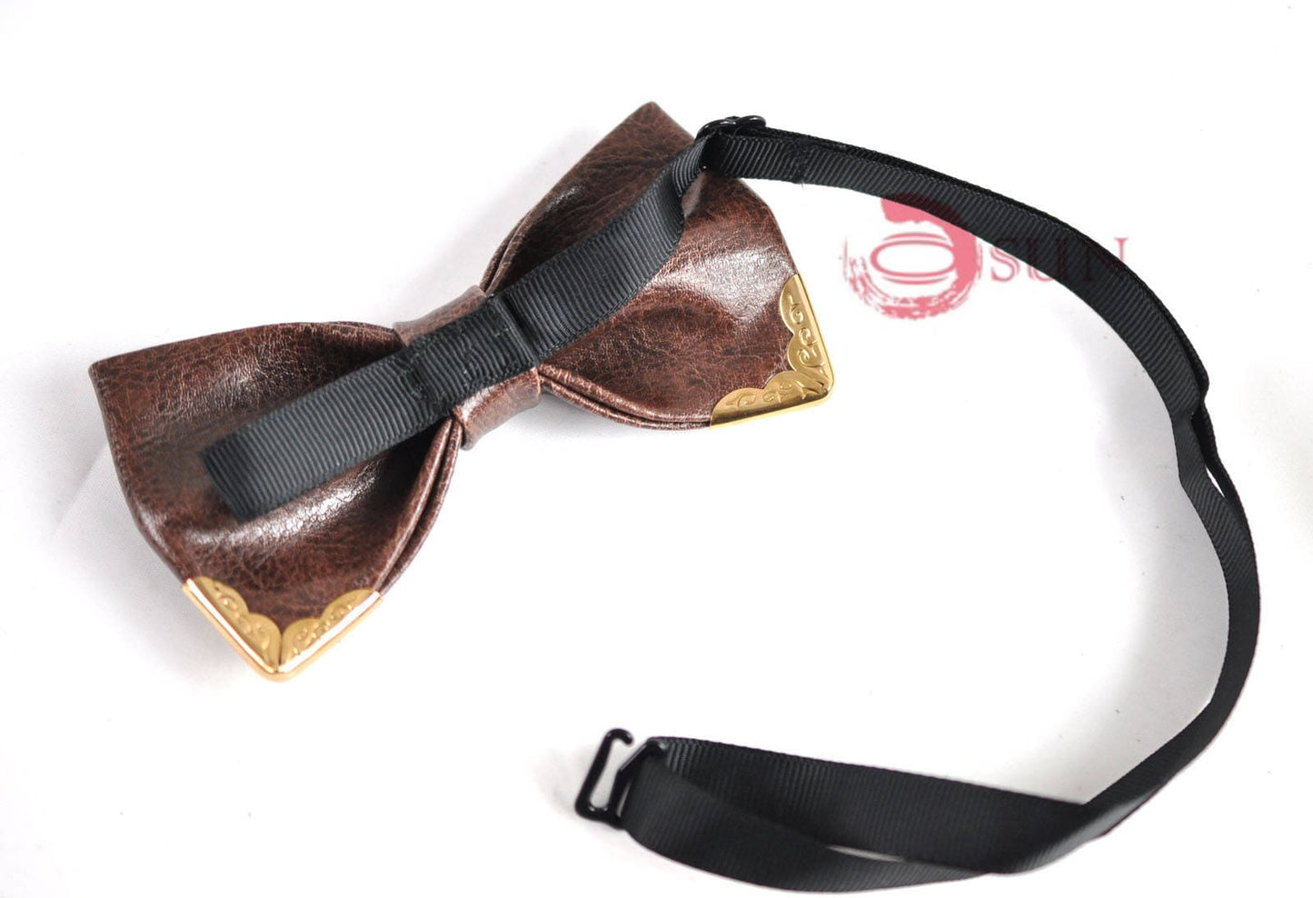 Mens PVC Faux Leather Coffee Golden Edge Shining Bow Tie Bowties Wedding Party