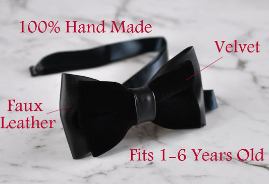 Baby Kids Boy Infant Faux Leather Velvet 2 Layers Black Shining Bow Tie 1-6 YEARS OLD Wedding Party