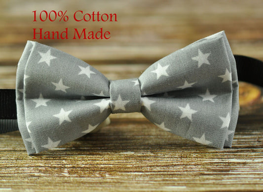 Men Women 100% Cotton Grey Gray White Stars Pattern Craft Bow Tie Bowtie Wedding Party