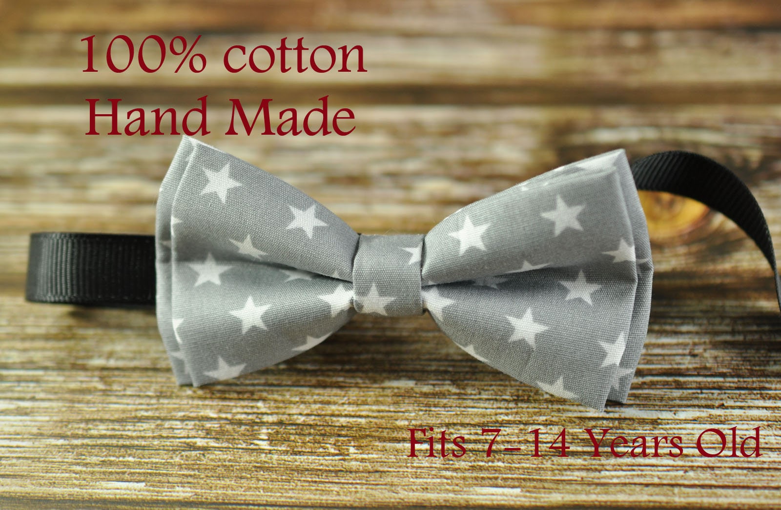 Boy Kids Teenage Youth 100% Cotton Grey White Stars Parttern Bow Tie Bowtie 7-14 Years Old Wedding Party