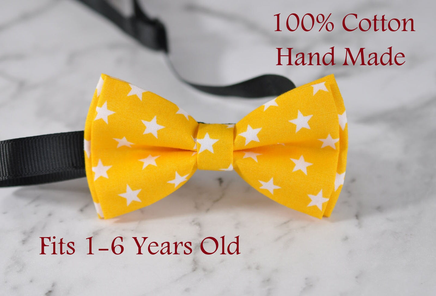 Boy infant Kids Baby 100% Cotton YELLOW Stars Bow Tie Bowtie Wedding 1-6 Years Old