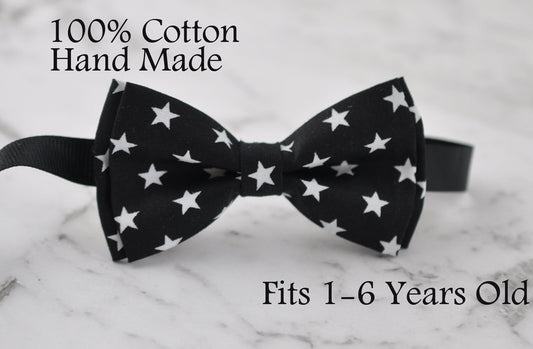 Boy infant Kids Baby 100% Cotton BLACK- WHITE Stars Bow Tie Bowtie Wedding 1-6 Years Old