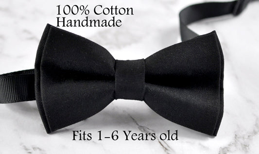 Boy Kids Baby infant 100% Cotton Black Solid Bow Tie Bowtie Party Wedding 1-6 Years Old