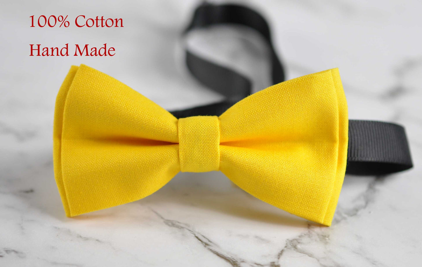 Unisex Men 100% Cotton Quality Yellow Solid Color Handmade Bow Tie Bowtie Craft Wedding Party