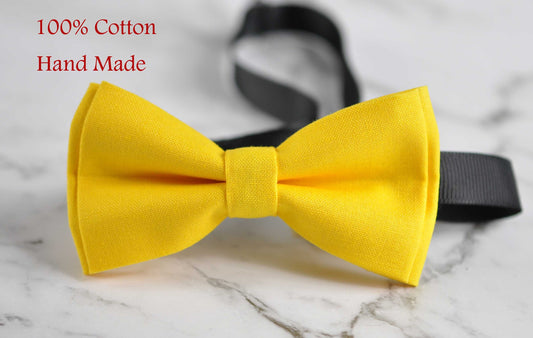 Unisex Men 100% Cotton Quality Yellow Solid Color Handmade Bow Tie Bowtie Craft Wedding Party