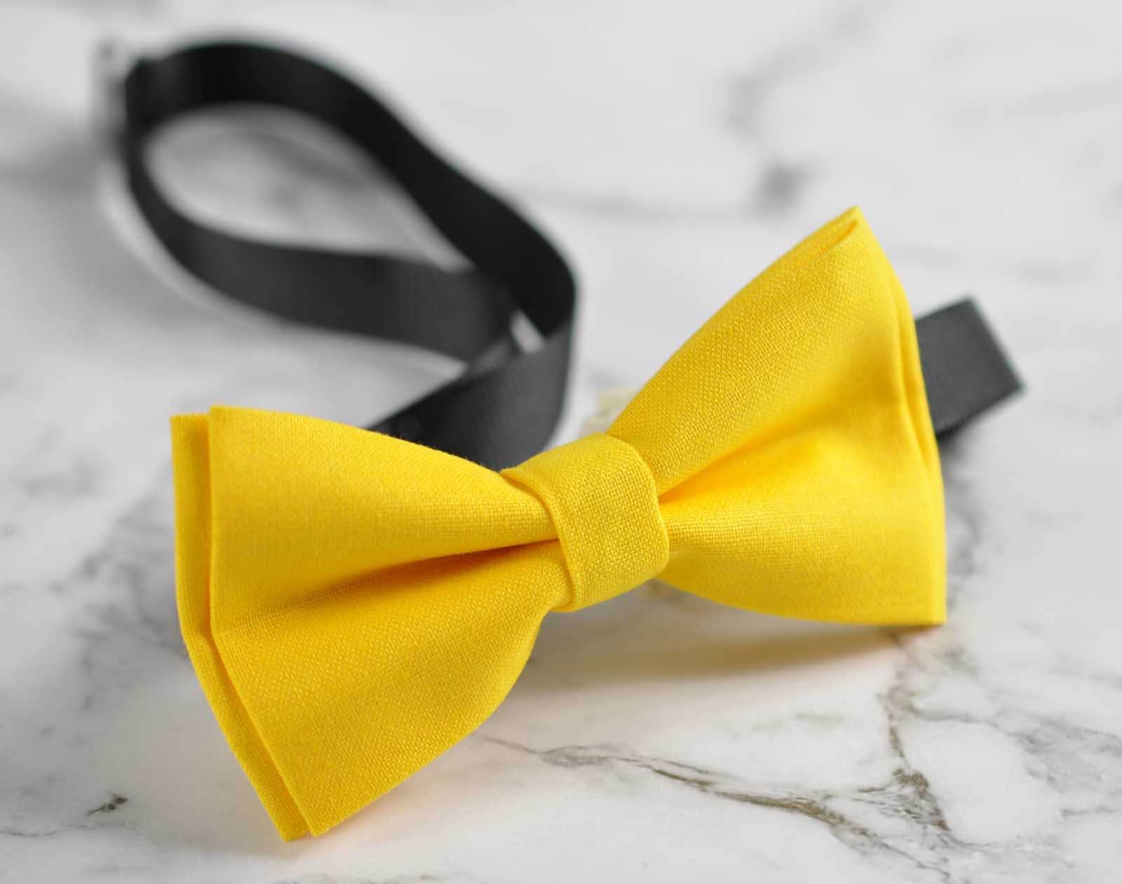 Unisex Men 100% Cotton Quality Yellow Solid Color Handmade Bow Tie Bowtie Craft Wedding Party