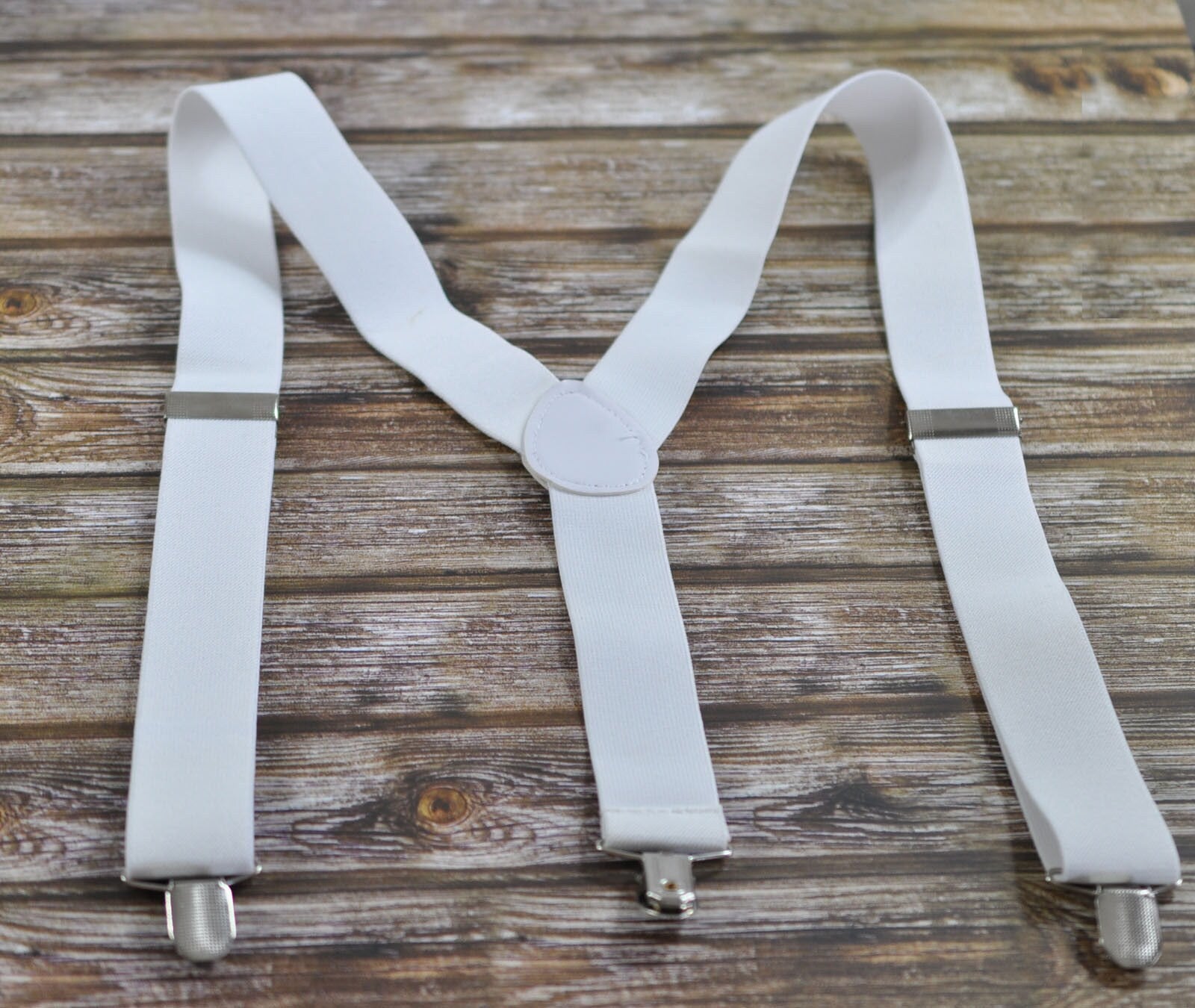 Men BRACES SUSPENDERS Solid WHITE 35MM Wide 100% Cotton Bow Tie Bowtie Wedding Party