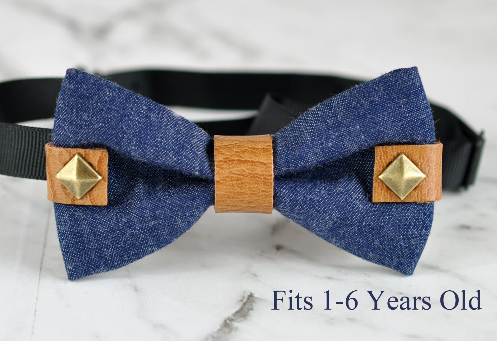 Boy Kids Baby infant Children Blue Jeans Denim Tan Rivet Rivets Bowtie Bow Tie Wedding Party 1-6 Years Old