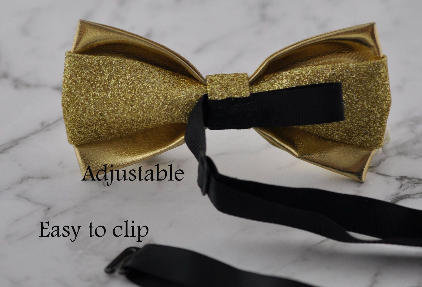Mens PVC Faux Leather Gold Golden Shining Bow Tie Bowties Wedding Party