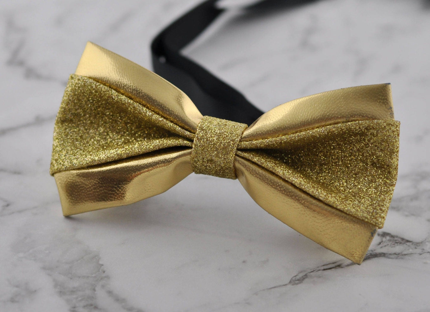 Mens PVC Faux Leather Gold Golden Shining Bow Tie Bowties Wedding Party