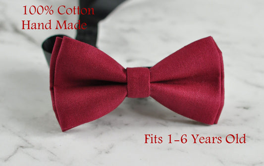 Baby Page Boy Kids 100% Cotton Hand Made Solid Burgundy Dark RUMBA Red Bow tie Bowtie Fits 1-6 YEARS OLD