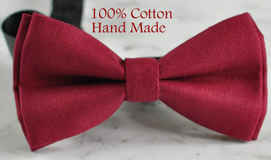 Men Women 100% Cotton Matte Burgundy Dark RUMBA RED Solid Craft Hand Made Bow Tie Bowtie Wedding Party