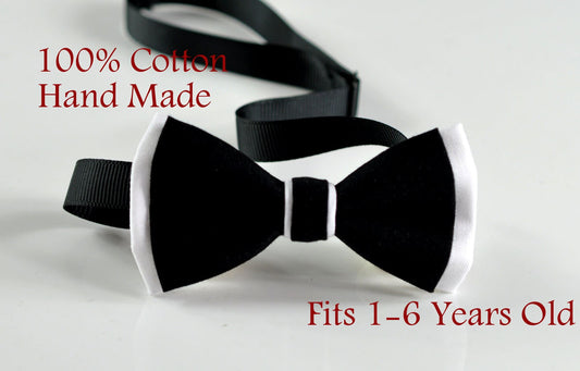 Boy Kids Baby infant Page Boy 100% Cotton White and Black 2 Layers Bow Tie Bowtie Party Wedding 1-6 Years Old Active