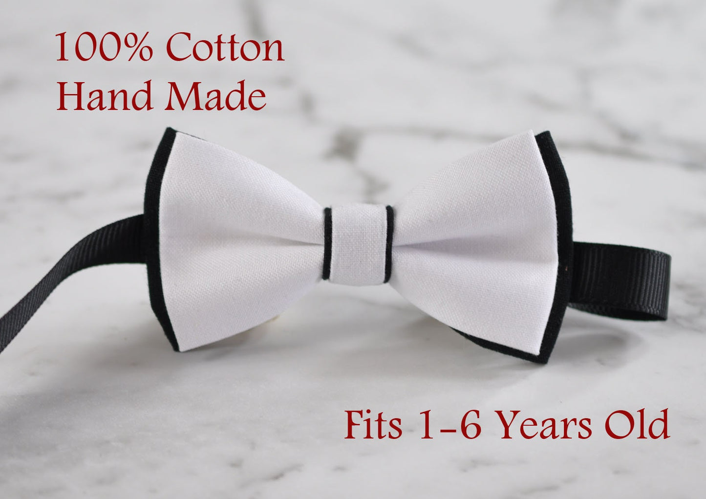 Boy Kids Baby infant Page Boy 100% Cotton BLACK + WHITE 2 LAYERS Bow Tie Bowtie Wedding Party 1-6 Years Old