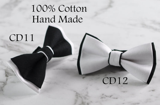 Men Black and White 2 LAYERS 100% Cotton Hand Made Bowtie TUXEDO Bow Tie Wedding Party