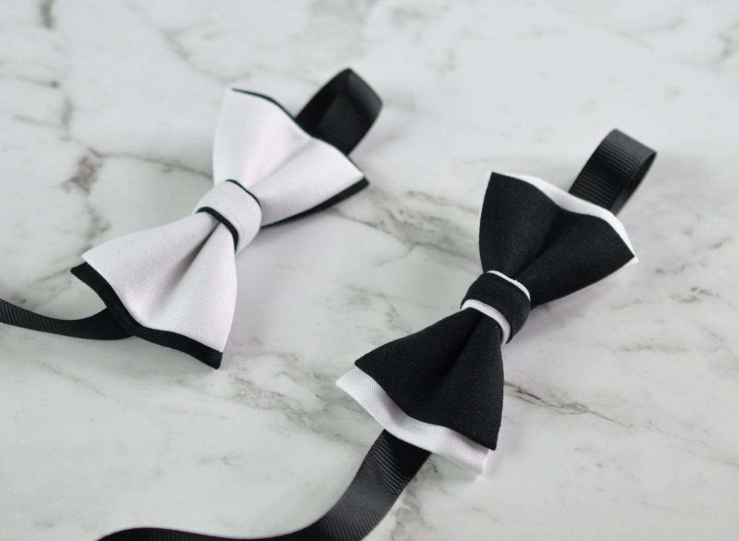 Men Black and White 2 LAYERS 100% Cotton Hand Made Bowtie TUXEDO Bow Tie Wedding Party