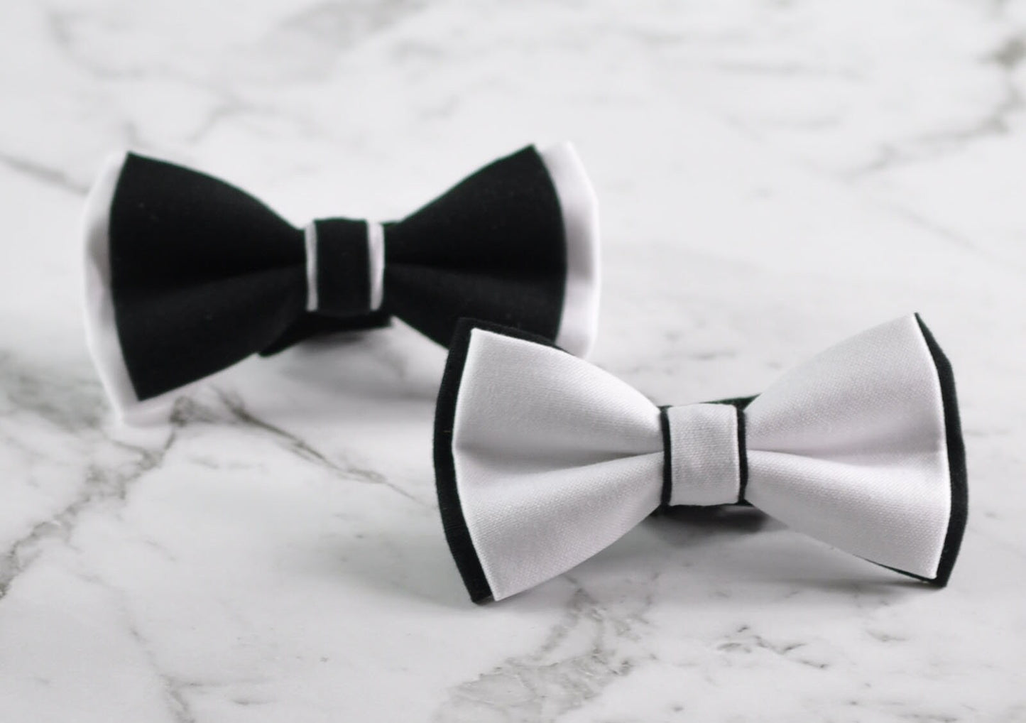 Men Black and White 2 LAYERS 100% Cotton Hand Made Bowtie TUXEDO Bow Tie Wedding Party