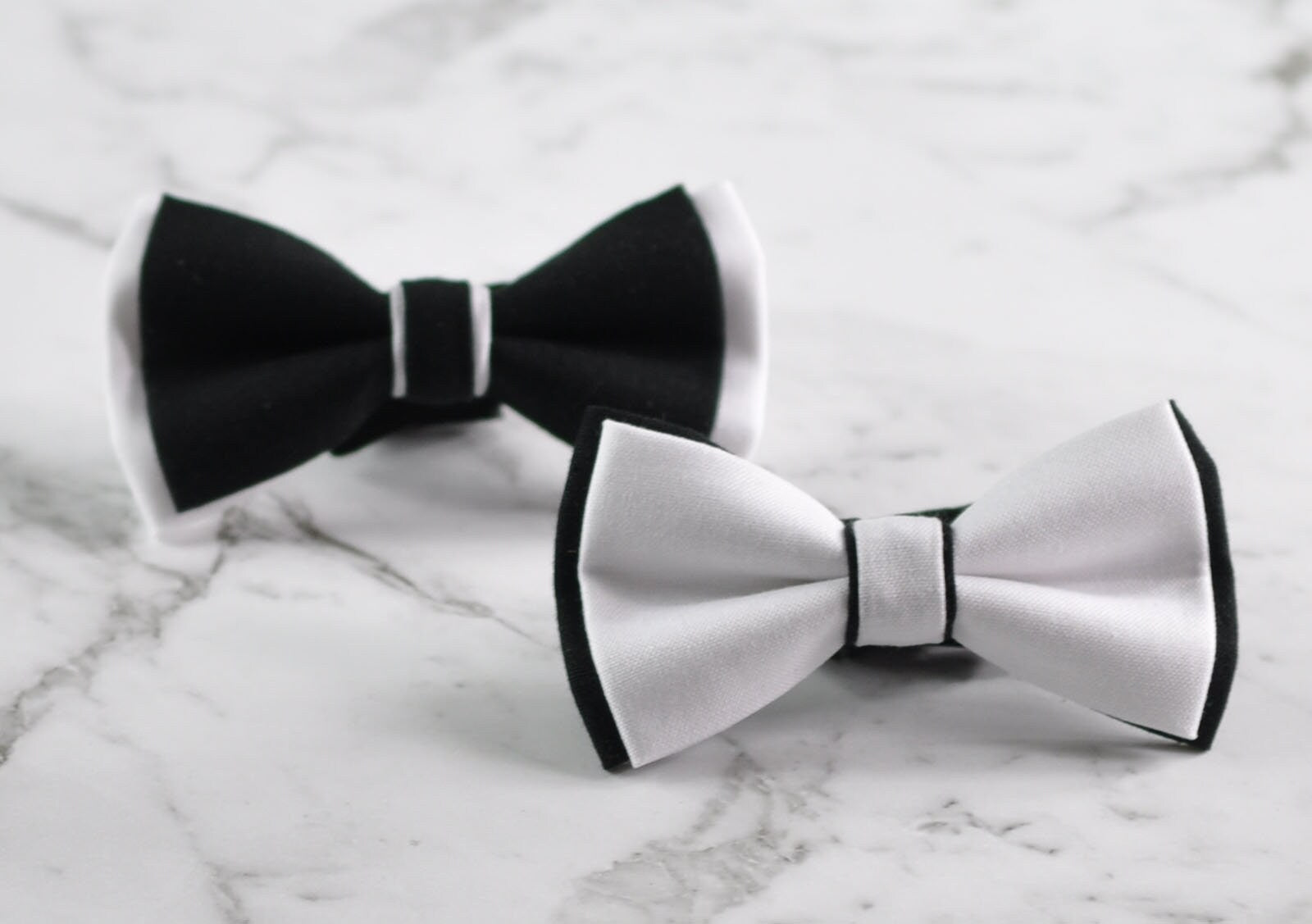 Men Black and White 2 LAYERS 100% Cotton Hand Made Bowtie TUXEDO Bow Tie Wedding Party
