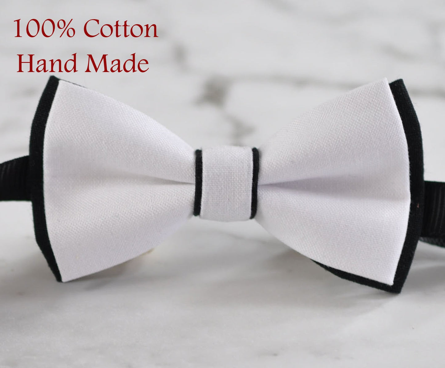 Men Black and White 2 LAYERS 100% Cotton Hand Made Bowtie TUXEDO Bow Tie Wedding Party