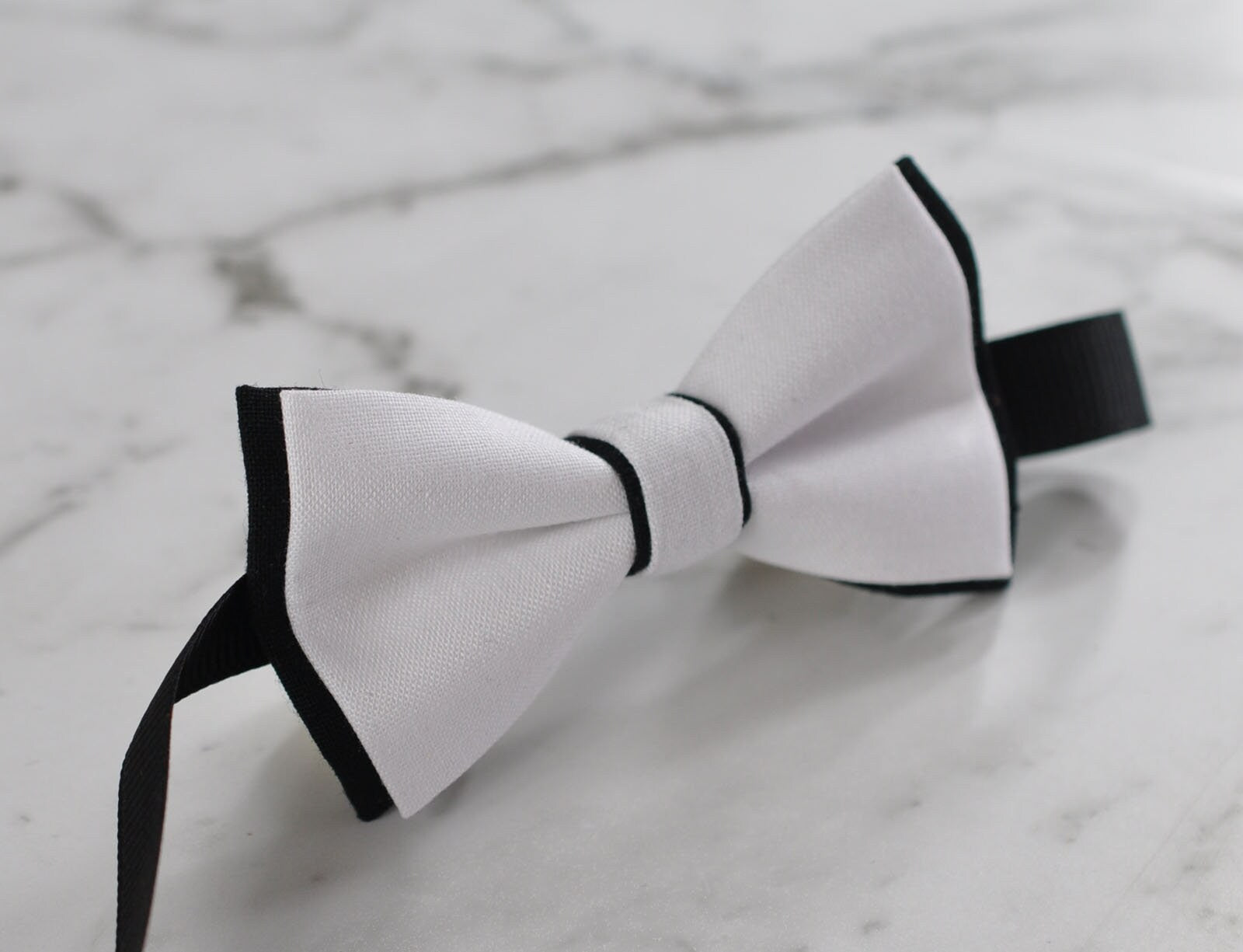 Men Black and White 2 LAYERS 100% Cotton Hand Made Bowtie TUXEDO Bow Tie Wedding Party