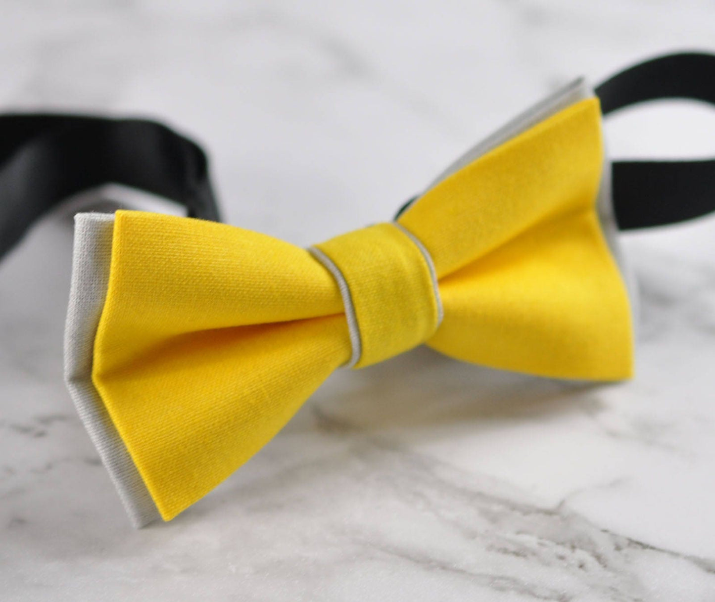 Men Women Yellow Grey 100% Cotton Hand Made Bowtie Bow Tie Wedding Ball Party