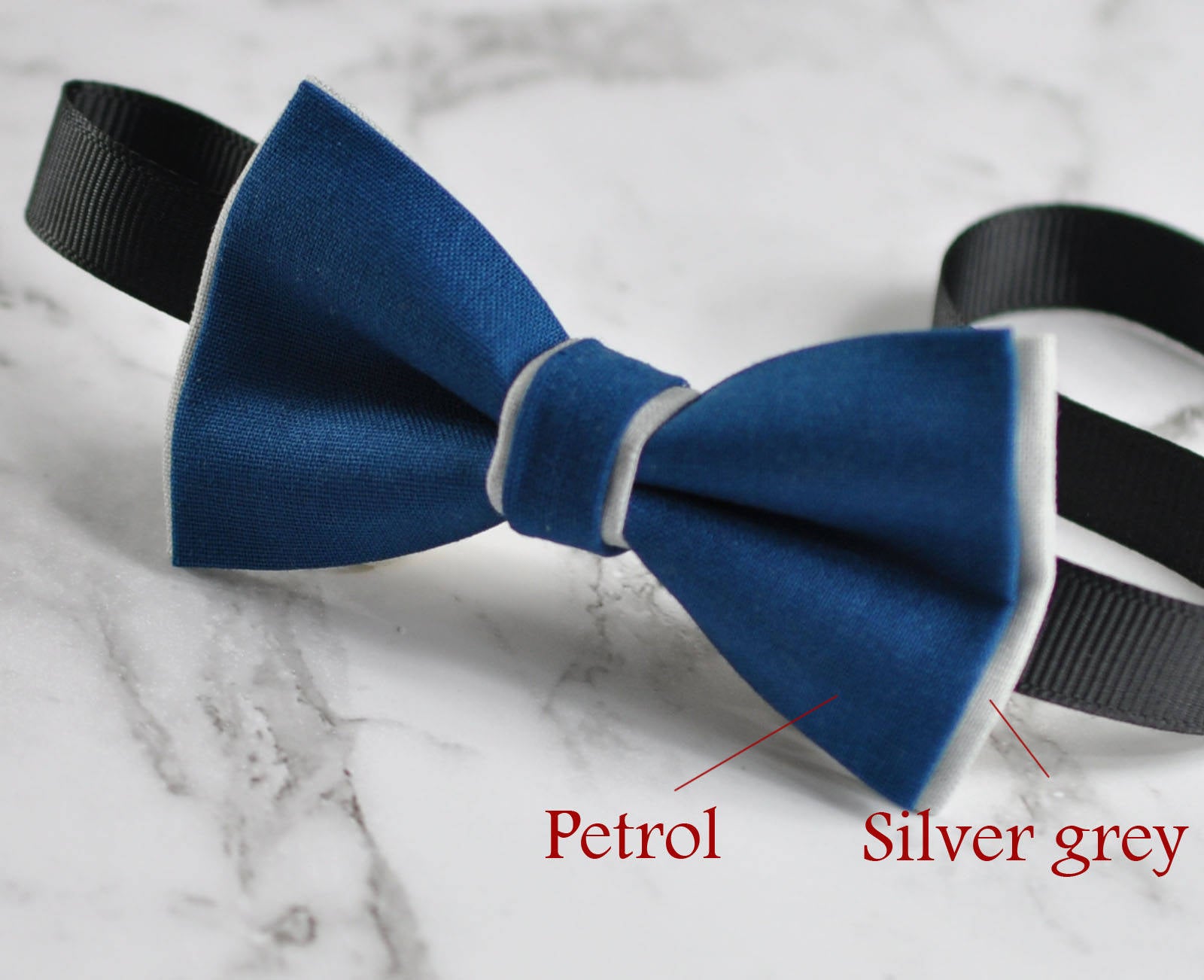 Men Women Petrol Blue Grey 2 Layers 100% Cotton Hand Made Bowtie Bow Tie Wedding Ball Party