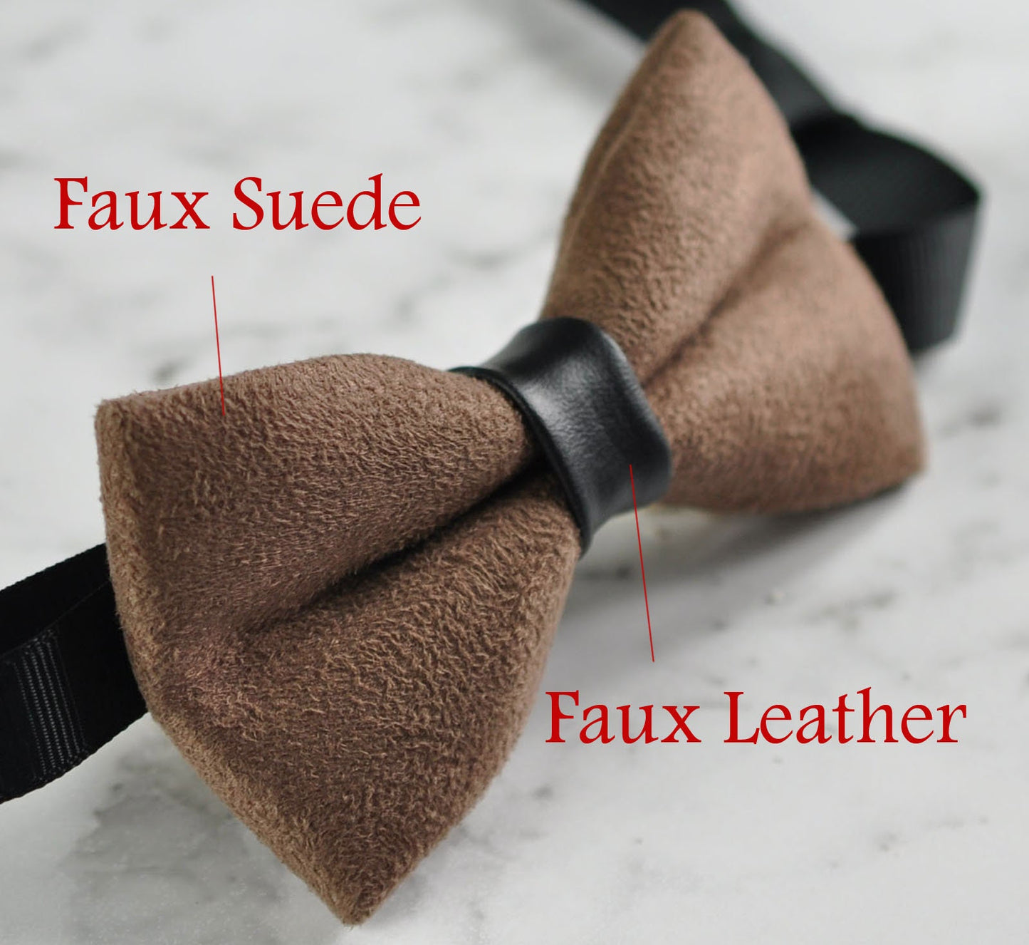 MEN WOMEN Caramel Brown Faux Suede Black Leather Bow tie Bowtie Wdding Party