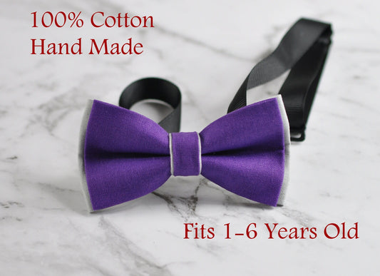 Boy Kids Baby Infant Children 100% Cotton Purple Grey Bow Tie BowtieWedding 1-6 Years Old