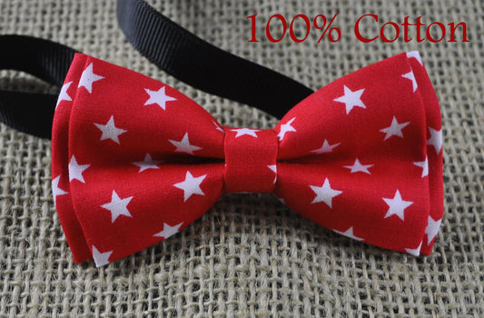 Men Women 100% Cotton RED White Stars PATTERN Hand Made Craft Bow Tie Bowtie Wedding Party