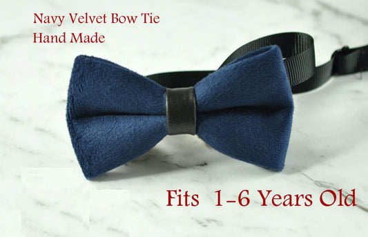 Baby Infant Kids Boy Solid Navy Blue Velvet Bowtie Bow Tie 1 to 6 Years Old Wedding Party