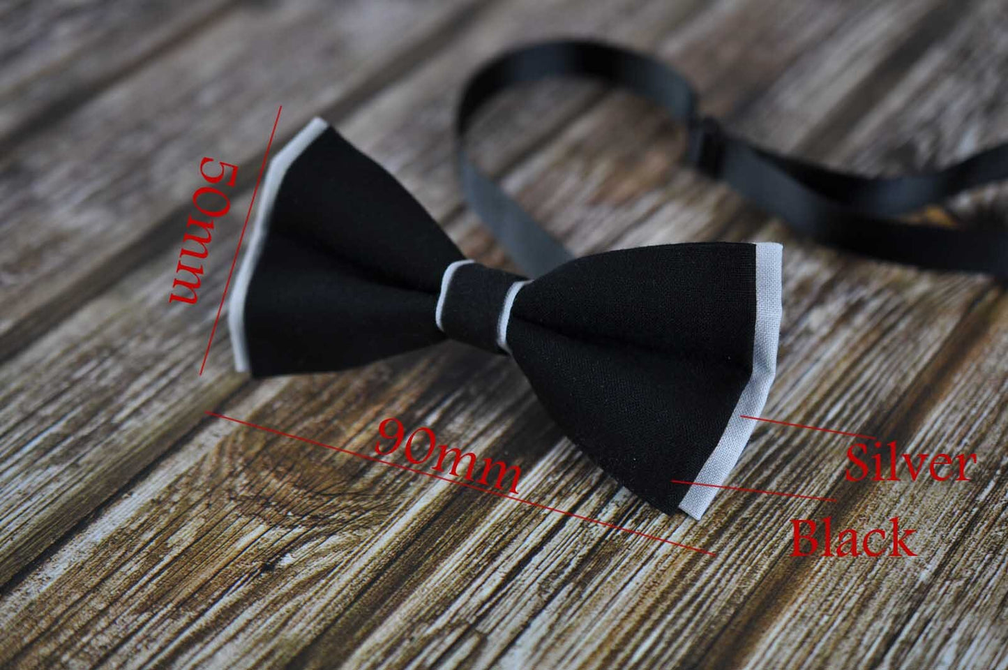 Baby Boy Kids 100% Cotton Handmade Black And Silver Grey 2 Layers Bow Tie Bowtie Party Wedding Fits 1-6 YEARS OLD