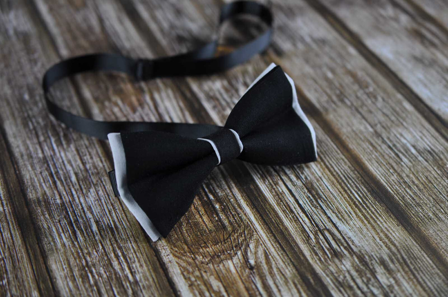 Baby Boy Kids 100% Cotton Handmade Black And Silver Grey 2 Layers Bow Tie Bowtie Party Wedding Fits 1-6 YEARS OLD