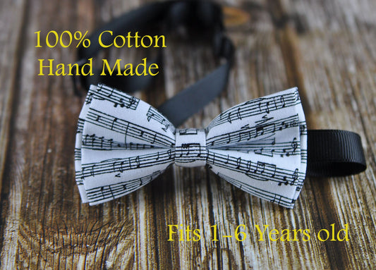 Boy Kids Baby Infant Children Sheet Music Notes Pattern Cotton Black and White Bow Tie Bowtie 1-6 Years Old Wedding Party